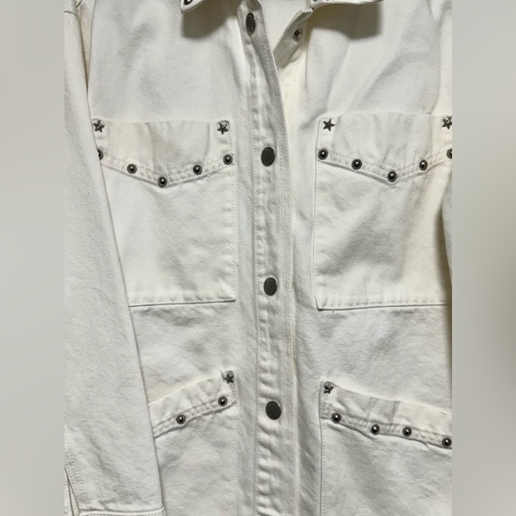 White Studded Jean Jacket with Star Embellishment - Picture 4 of 8